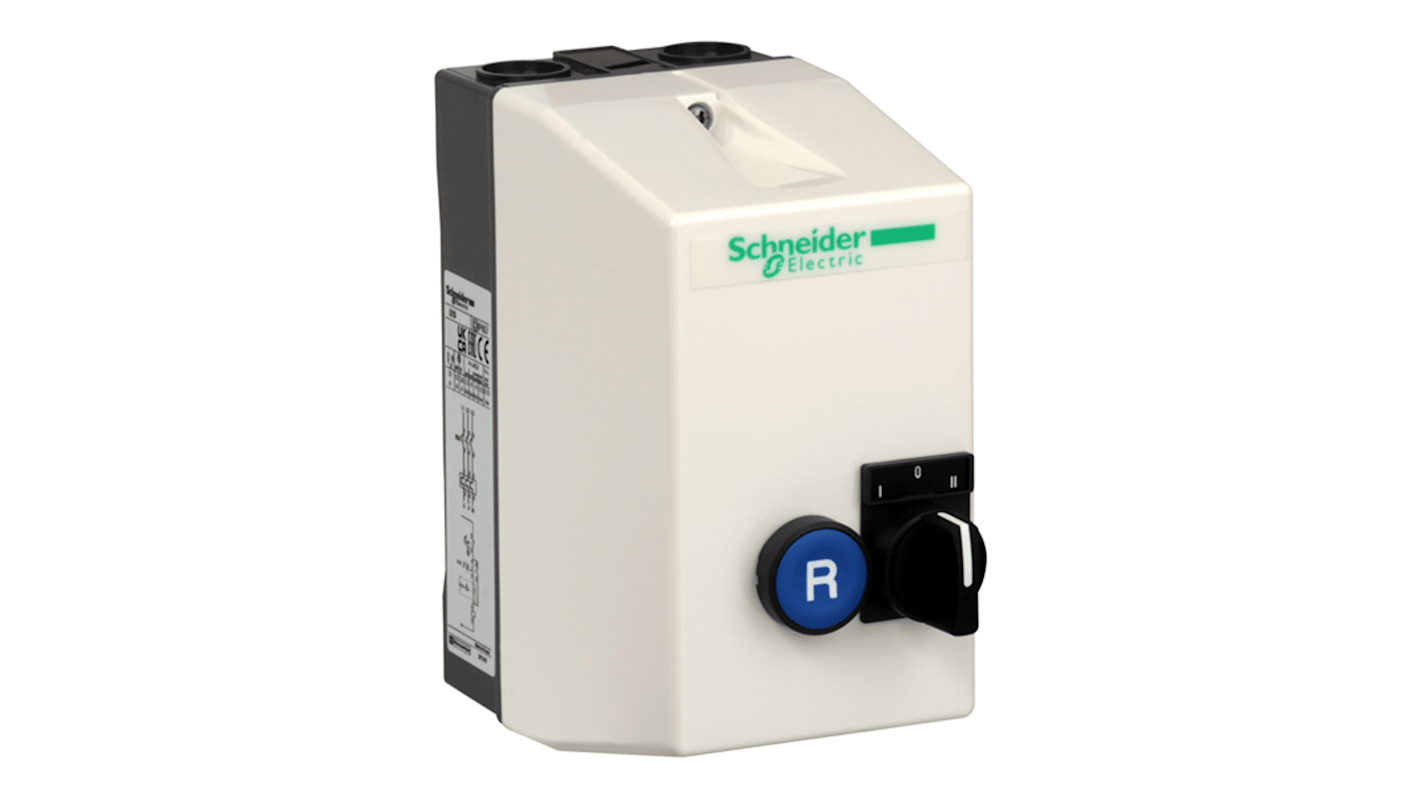 Avviatore DOL Schneider Electric LE1D09V7A09, per motori fino a 4 kW, 9 A, IP65, design compatto in policarbonato.