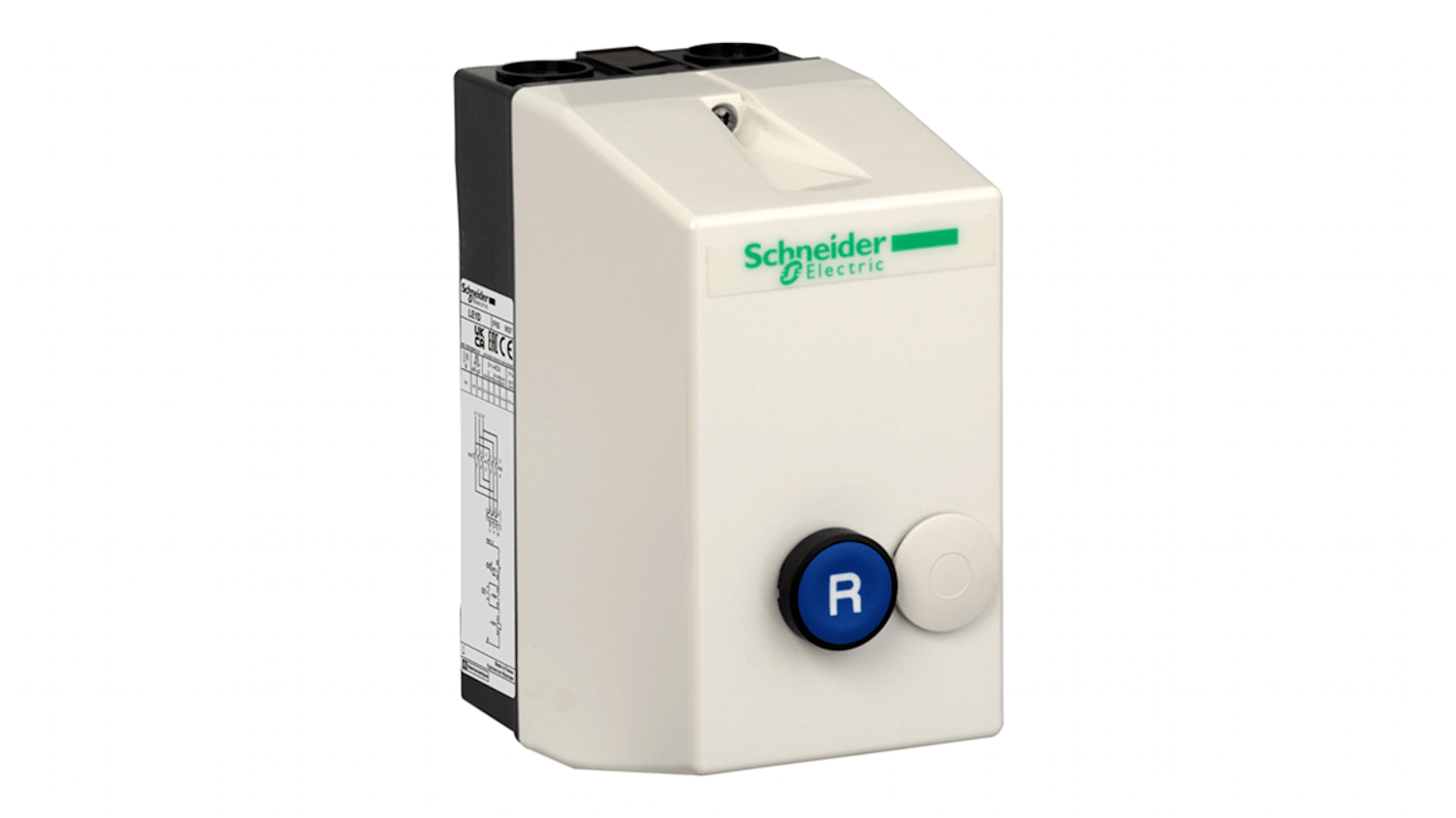 Avviatore DOL Schneider Electric LE1D18V7A05, potenza 10 kW, corrente 17 A, grado di protezione IP65, dimensioni 101x201x153,5 mm.