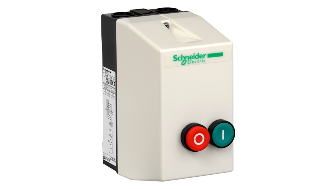 Avviatore DOL Schneider Electric LE1D25Q7, potenza 11 kW, corrente 25 A, grado di protezione IP65, struttura in policarbonato.