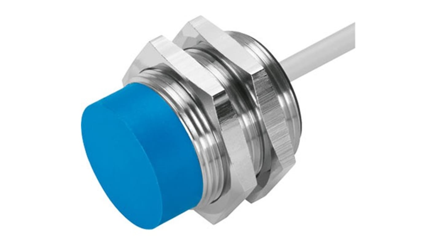 Sensore di prossimità cilindrico Festo SIEN-M30NB-PS-K-L-PA, induttivo PNP, gamma di rilevamento 15 mm, IP65/IP67.
