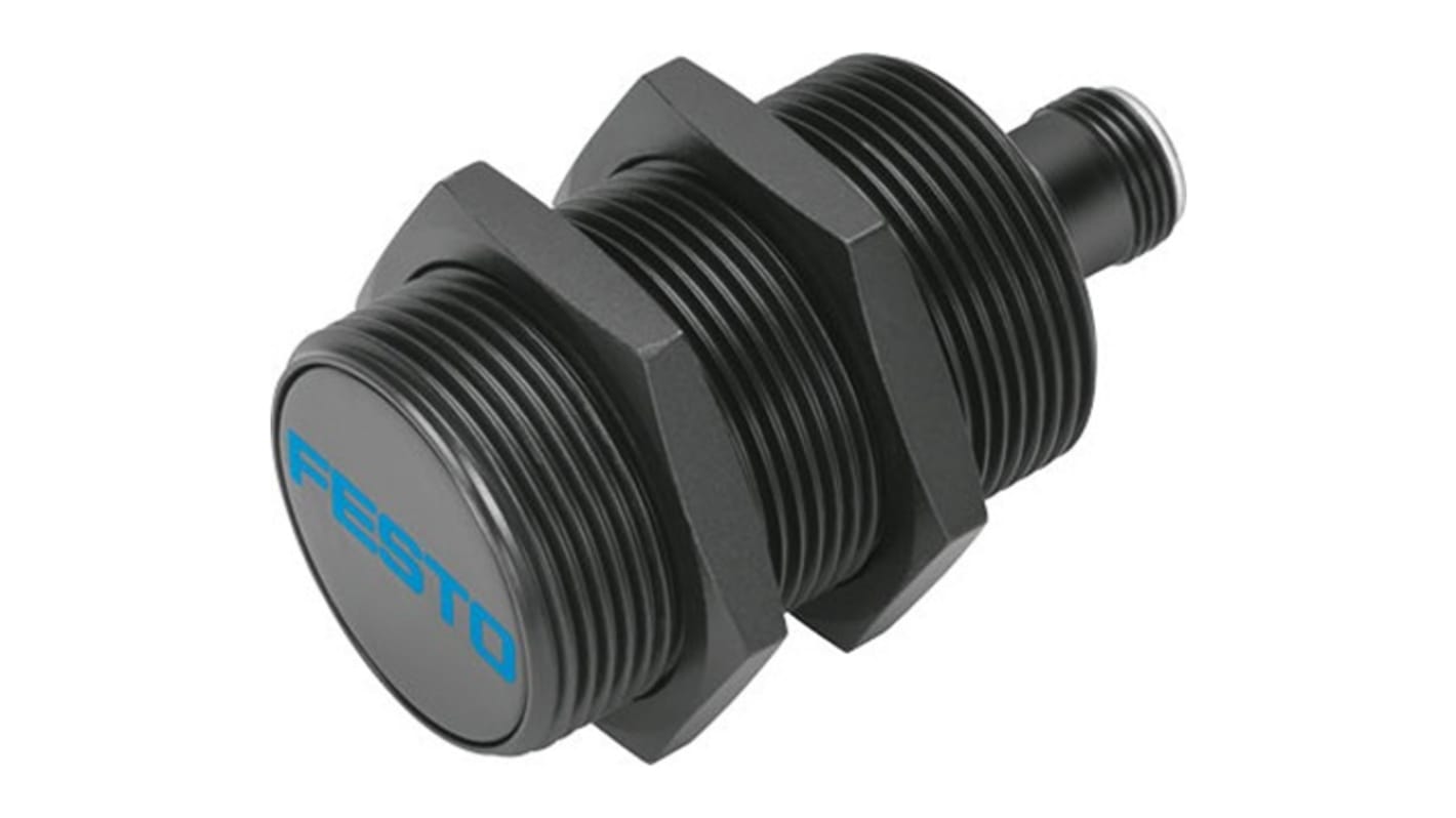 Sensore di prossimità cilindrico PNP Festo SIEF-M30B-PS-S-L-WA, dimensione M30, rilevamento fino a 10 mm, IP67.