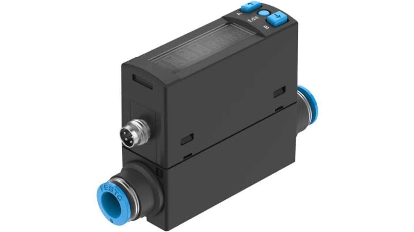 Sensore di flusso Festo SFAH-100U-Q8S-PNLK-PNVBA-M8, per aria, flusso 2-100 L/min, alimentazione 26 V CC.