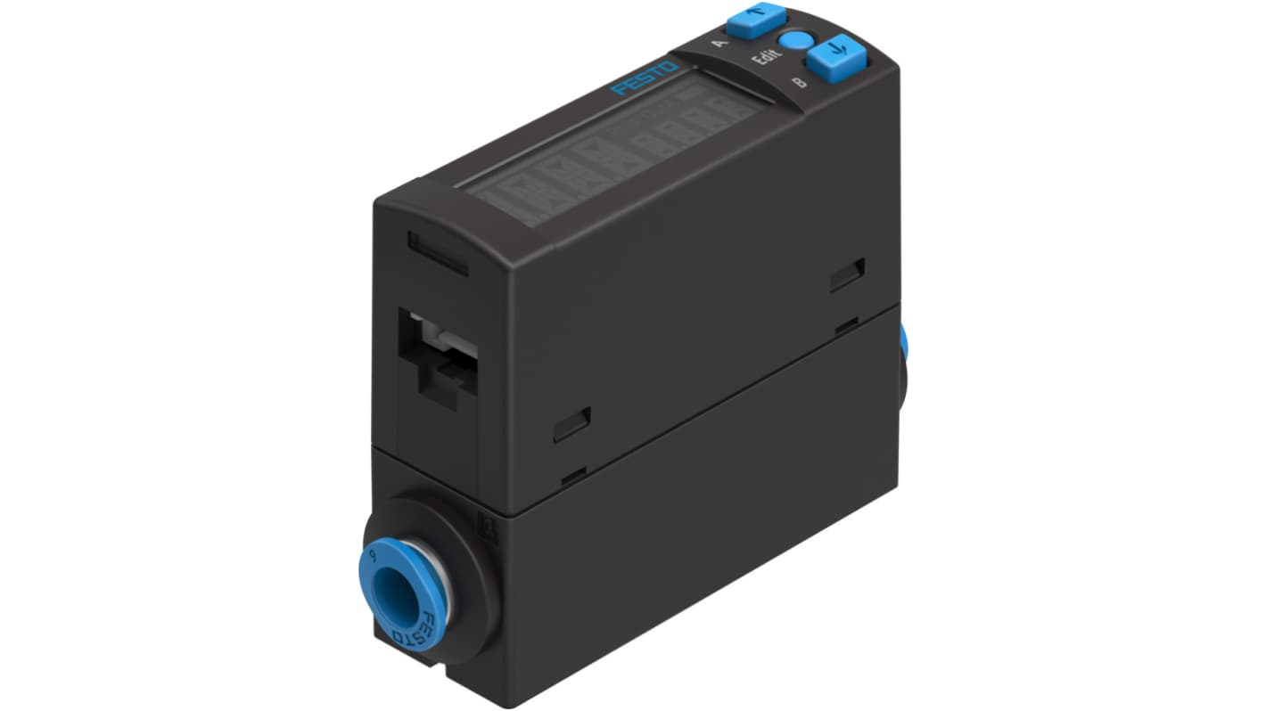 Sensore di flusso Festo SFAH-10U-Q6S-PNLK-PNVBA-L1 per aria, portata 0,2-10 l/min, alimentazione 26 V CC.