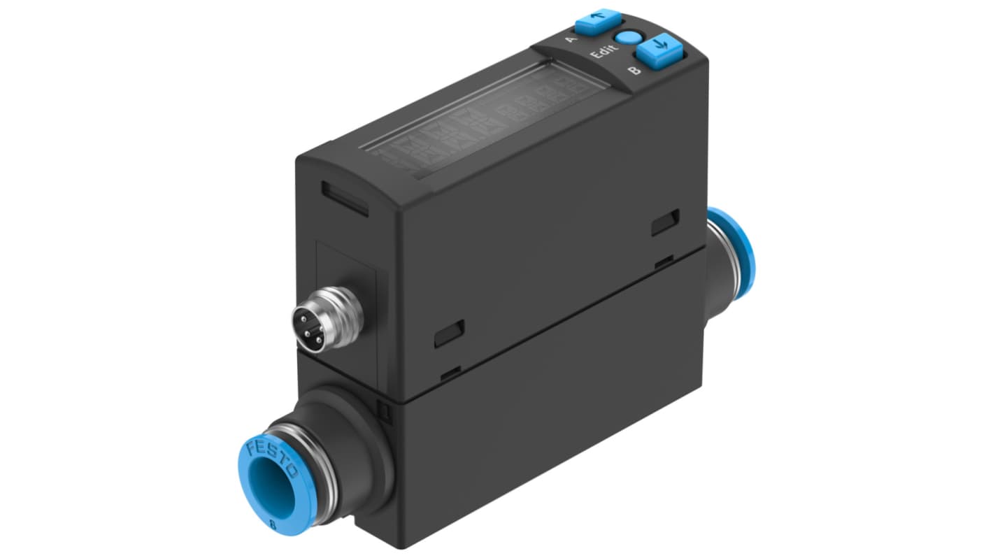 Sensore di flusso Festo SFAH-200U-Q8S-PNLK-PNVBA-M8, per aria, flusso 4-200 l/min, alimentazione 26 V CC.