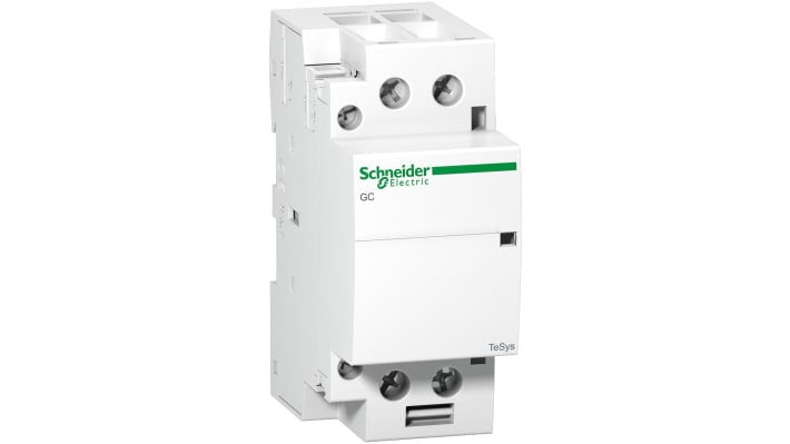 Contattore Schneider Electric GC4020M5, 2 poli, 40 A, montaggio su guida DIN, dimensioni 81x35x65 mm.