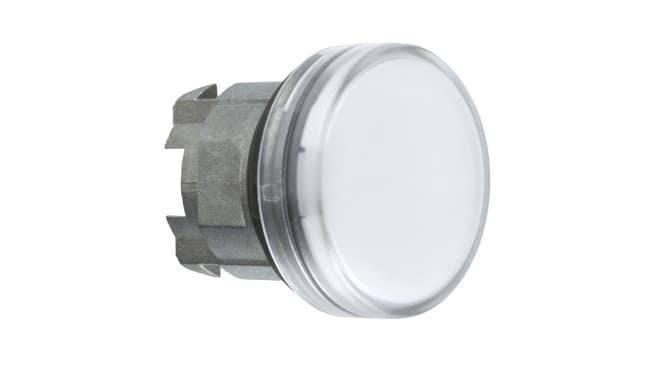 Spia LED bianca Harmony XB4 Schneider Electric ZB4BV01, diametro foro 22mm, IP69K, montaggio a pannello. Ideale per pannelli e macchine industriali.