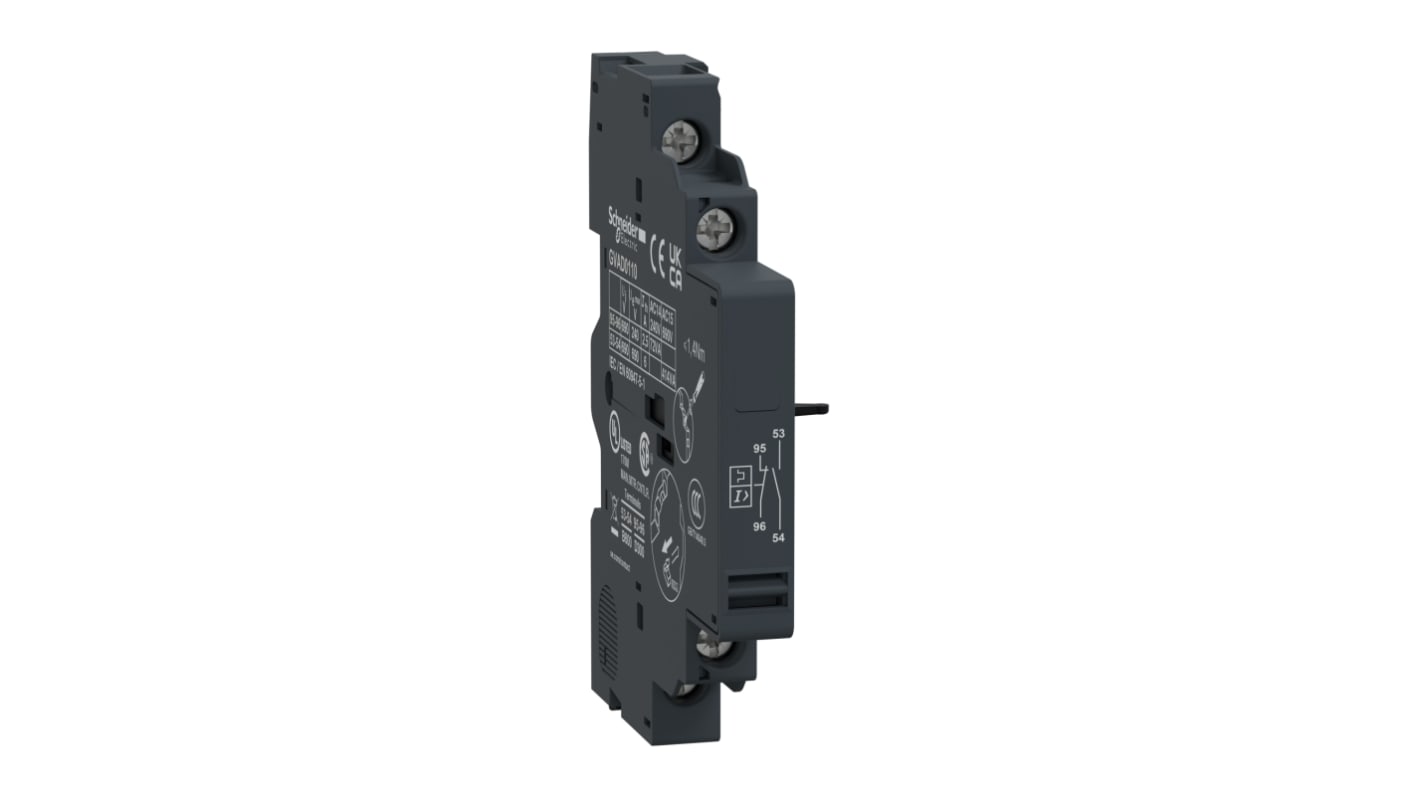 Contatto ausiliario Schneider Electric GVAD0110, montaggio laterale, 1 N/C + 1 N/A, TeSys GVAD. Sicurezza e affidabilità per circuiti elettrici complessi.