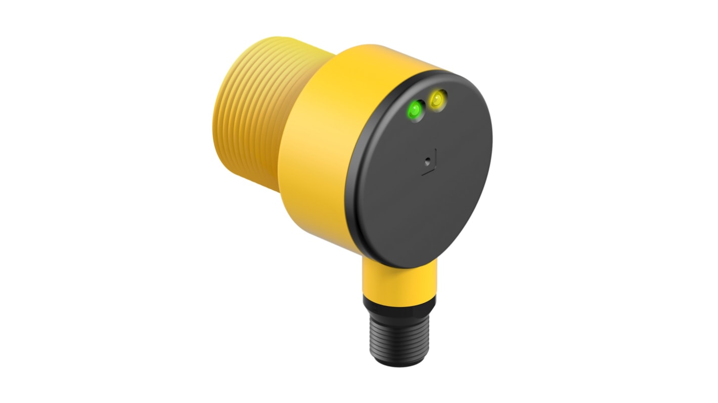 Sensore fotoelettrico cilindrico Banner T30SP6RQ, rilevamento fino a 60 m, uscita PNP, con connettore M12, IP69K.