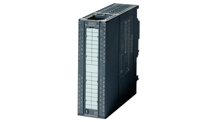 Modulo I/O digitale Siemens 6ES7322-1HF01-0AA0 per S7-300, 8 uscite relè, corrente 2 A, dimensioni 125 x 40 x 120 mm.