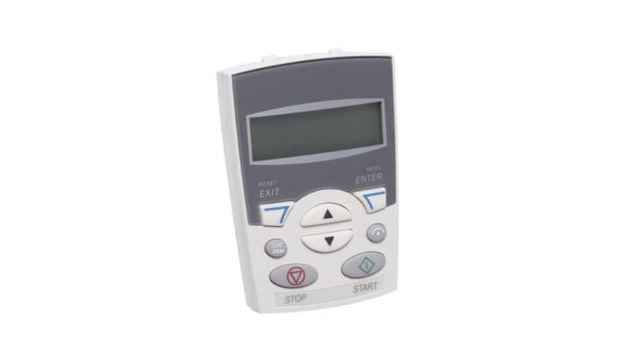 Pannello operatore ABB ACS-CP-C per azionamenti inverter, compatibile con serie ACS310-550, dimensioni 70 x 100 mm.