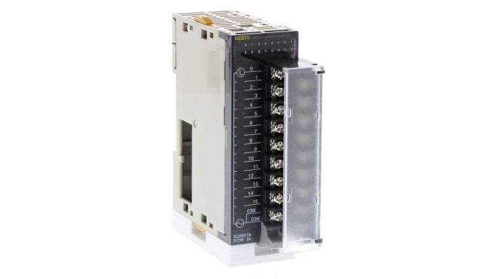 Modulo I/O Omron CJ1W-OC211 per automazione, 16 uscite relè digitali, dimensioni 89 x 31 x 95,4 mm, tensione 24 V c.c. e 250 V c.a.