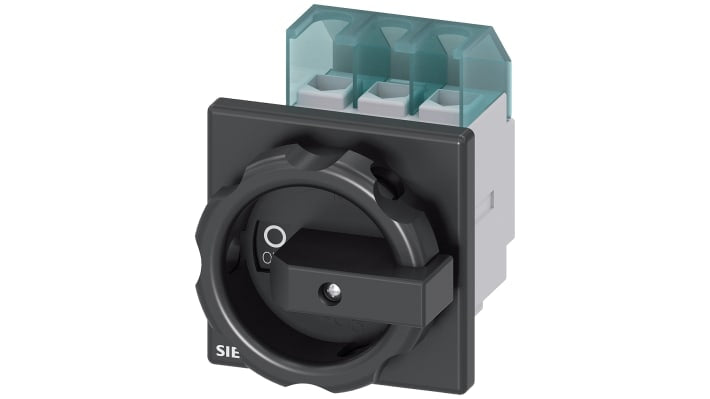 Interruttore isolante trifase Siemens 3LD2103-0TK51, 690V CA, IP65 - Serie SENTRON. Ideale per ambienti industriali, sicuro e resistente con 100.000 cicli di funzionamento.