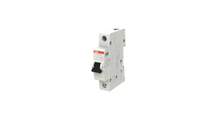 Interruttore magnetotermico unipolare ABB SH201-C6, 6A, Tipo C, montaggio su guida DIN, dimensioni 85mm x 69mm.