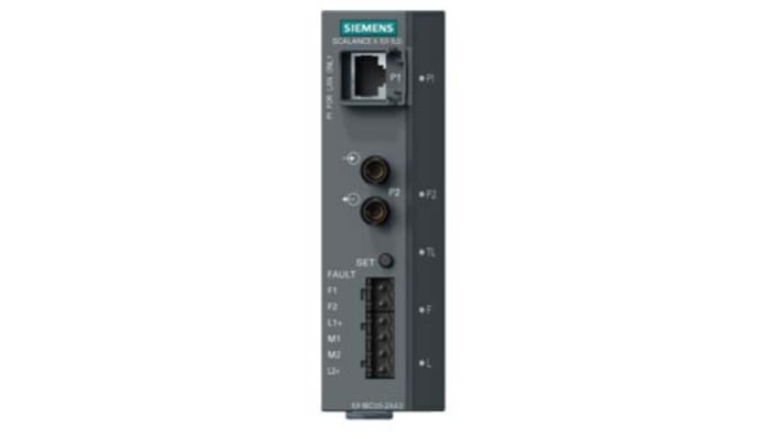 Modulo di connessione LAN Siemens 6GK5101-1BC00-2AA3, supporta Ethernet 10/100 Mbit/s, dimensioni 125 x 40 x 124 mm.