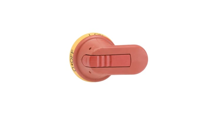 Manopola rotante ABB OHY65J6 per interruttori di sicurezza, colore rosso/giallo, diametro albero 6mm, IP65.