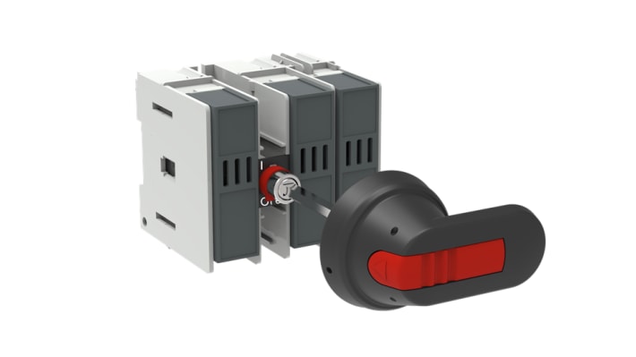 Sezionatore portafusibili ABB, 3 poli, montaggio su guida DIN, corrente 20A, dimensioni 106 x 105 x 97 mm, grado di protezione IP65.