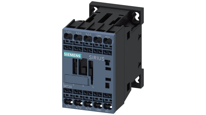 Contattore Siemens 3RT2016-2BB41, 3 poli, 9A, 24V c.c. - Ideale per alimentatori di carico e relè di monitoraggio. Adatto per motori IE3/4.