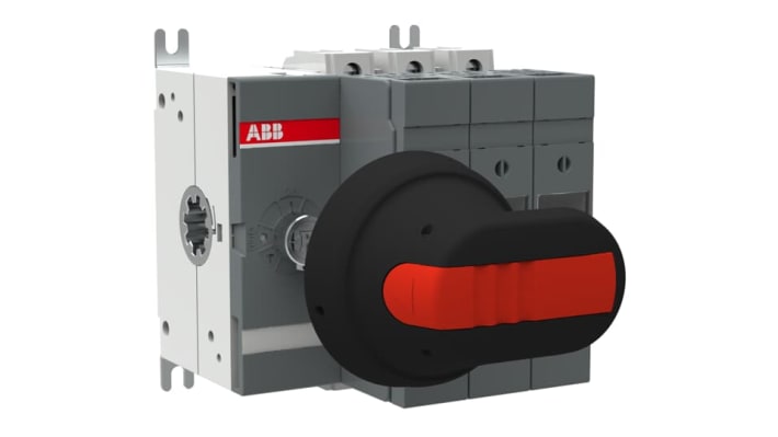 Sezionatore portafusibili ABB 32A, 3 poli, montaggio su guida DIN, tensione di isolamento 1000 V, dimensioni 112 mm.