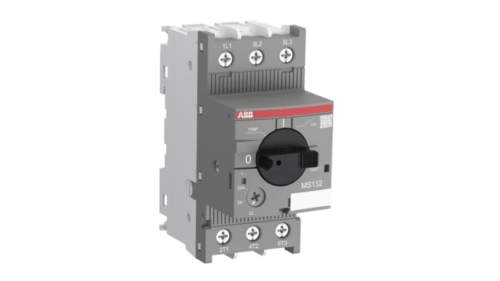 Interruttore automatico del motore ABB 1SAM350000R1011 MS132-16, 3 poli, corrente 10-16 A, montaggio su guida DIN, dimensioni 97,8x45x81,05 mm.