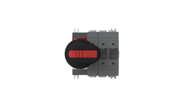 Sezionatore portafusibili integrato ABB, 3 poli, corrente 200 A, montaggio su guida DIN, dimensioni 130 x 177 x 199 mm.