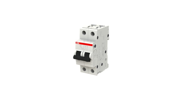 Interruttore magnetotermico ABB S202-B6, 2P 6A, 6 kA, montaggio su guida DIN, dimensioni 88x35x69 mm, Tipo B.
