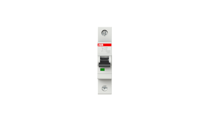 Interruttore magnetotermico unipolare ABB S201-C3, 3A, montaggio su guida DIN, dimensioni 88mm x 17.5mm x 69mm.