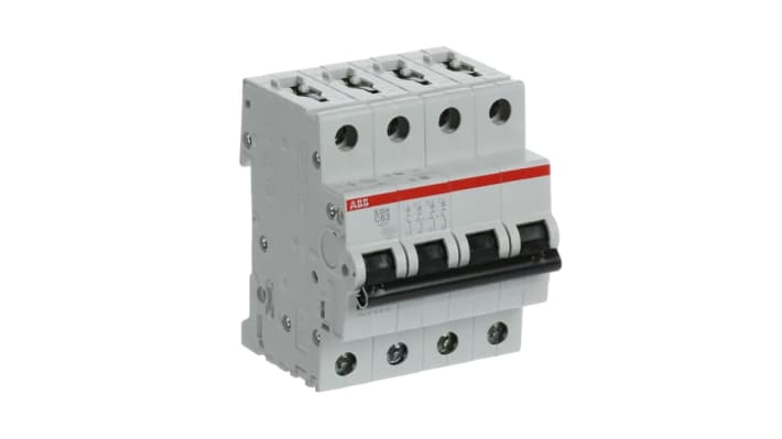 Interruttore magnetotermico ABB S204-C63, 4 poli, 63A, montaggio su guida DIN, dimensioni 70x88x69mm, protezione cortocircuiti.