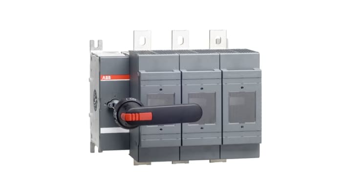 Sezionatore portafusibili ABB OS630D, 3 poli, 630A, montaggio su guida DIN, grado di protezione IP65, fusibile NH3.