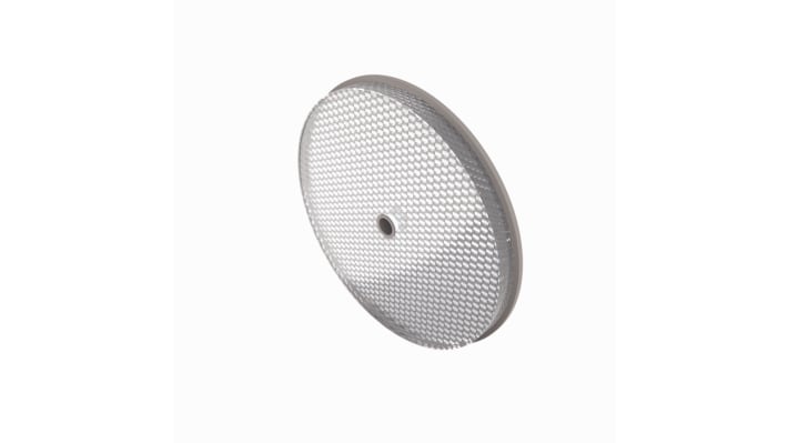 Riflettore Banner BRT3 per sensori Serie SM312, diametro 81 mm, struttura acrilica, installazione semplice con foro centrale, temperatura operativa -20/+65 °C.