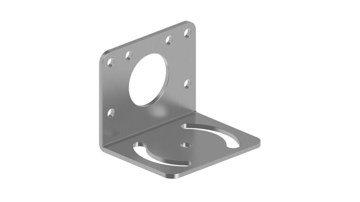 Staffa di montaggio Banner SMB30MM per sensori Q45 e SM30, in acciaio inox, dimensioni 69,9 x 57,2 mm, foro preforato da 30 mm.