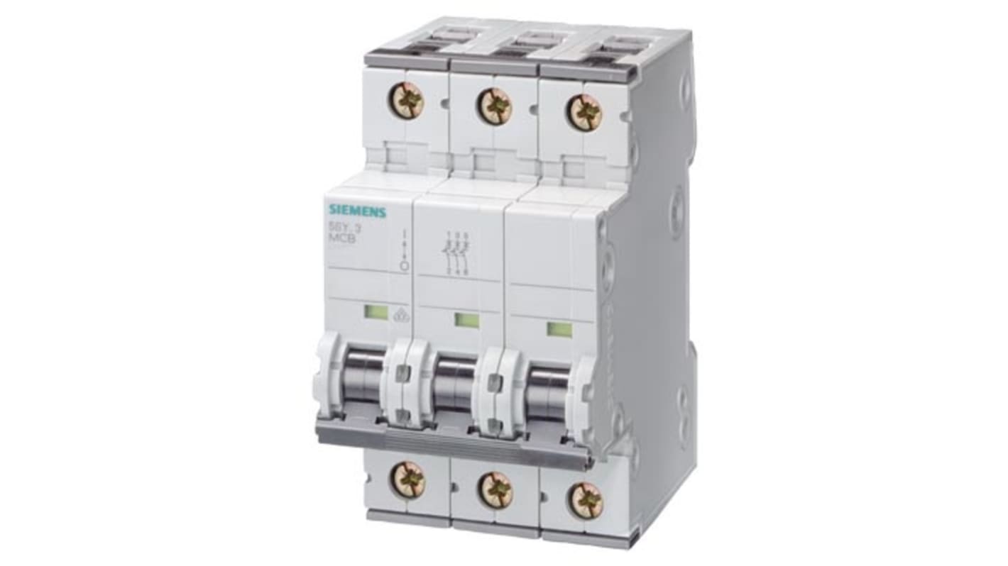 Interruttore magnetotermico Siemens 3P 6A 10 kA, Tipo C - Serie SENTRON - Protezione da sovracorrenti e cortocircuiti. Montaggio su guida DIN, tensione nominale 400 V. Adatto a ambienti industriali estremi.
