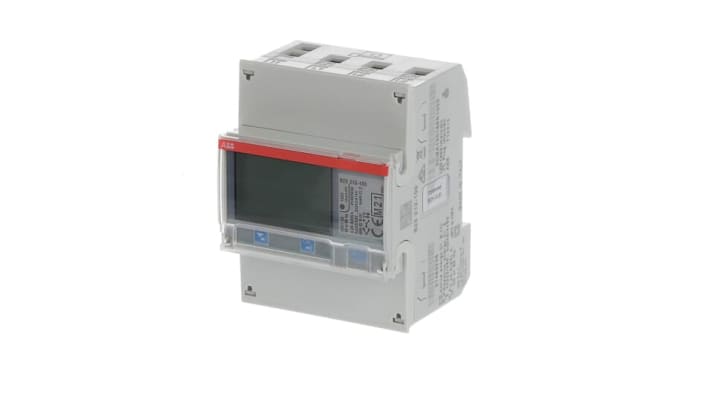 Contatore di energia trifase ABB 2CMA100166R1000 B23 212-100, precisione 1%, display LCD, IP20, dimensioni 70x26.5x65 mm.