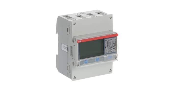 Contatore di energia trifase ABB 2CMA100166R1000 B23 212-100, precisione 1%, display LCD, IP20, dimensioni 70x26.5x65 mm.