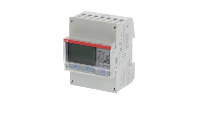 Contatore di energia ABB 2CMA100180R1000, 3 fasi, montaggio su guida DIN, display LCD, dimensioni 70 x 26,5 x 65 mm.