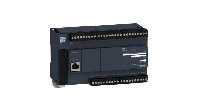 Schneider Electric TM221C40R, CPU PLC Modicon M221, 40 I/O, montaggio a pannello, dimensioni 90 x 70 x 110 mm.