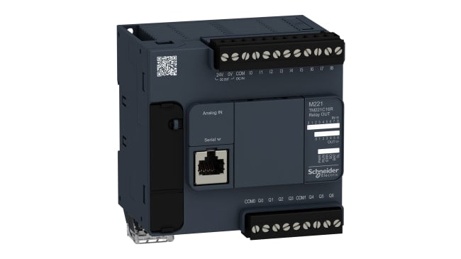Schneider Electric TM221C16R, CPU PLC Modicon M221, 16 I/O, programmazione CoDeSys, montaggio a pannello, 90 x 70 x 95 mm.
