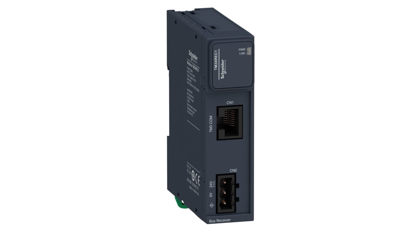 Modulo di espansione Schneider Electric TM3XREC1 per PLC Modicon M2xx, alimentazione 24 V, montaggio su guida DIN, dimensioni 90 x 73,3 x 23,65 mm.