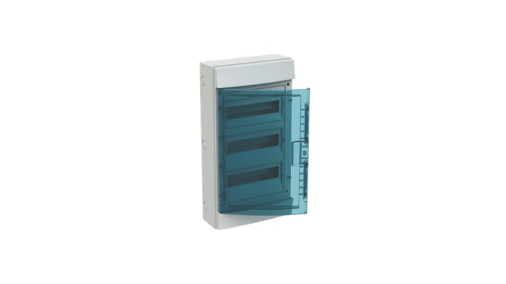 Unità per utenze civili ABB, 36 vie, 125 A, IP65, custodia plastica, dimensioni 435 x 320 x 155 mm, sportello trasparente.