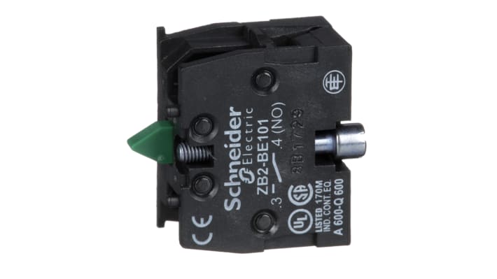Schneider Electric ZB2BE101 Blocco contatti 1NO, 10A, 600V, terminali a vite - Ideale per circuiti di controllo a velocità singola
