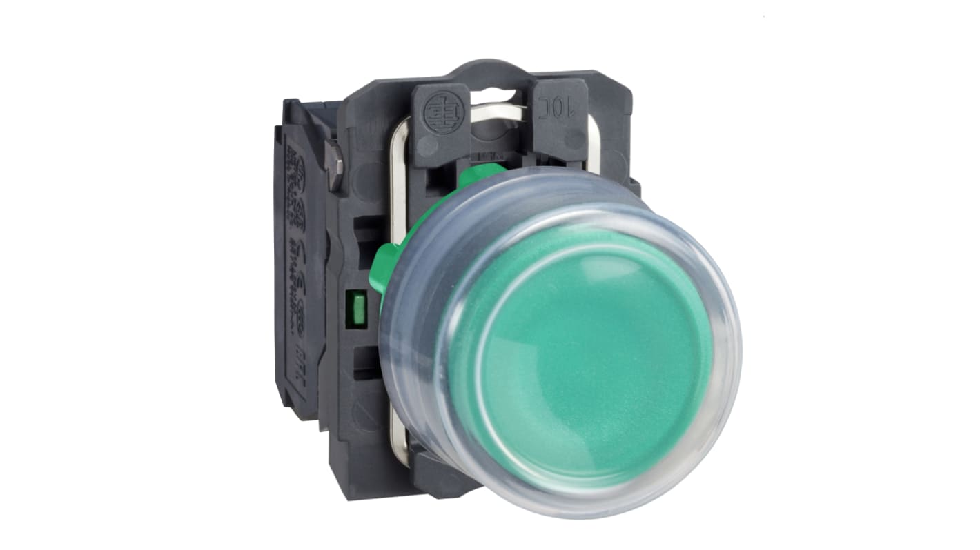 Pulsante a ritorno a molla Schneider Electric XB5AP31, SPST, montaggio a pannello, colore verde, IP66/IP67, diametro 30mm.