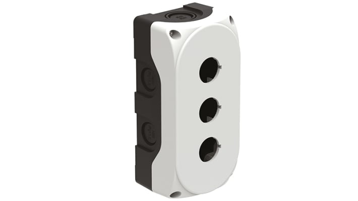 Scatola per pulsante Lovato LPZP3A8, 3 fori, plastica grigia, dimensioni 72 x 130.4 x 56 mm, grado di protezione IP66/IP67/IP69K.