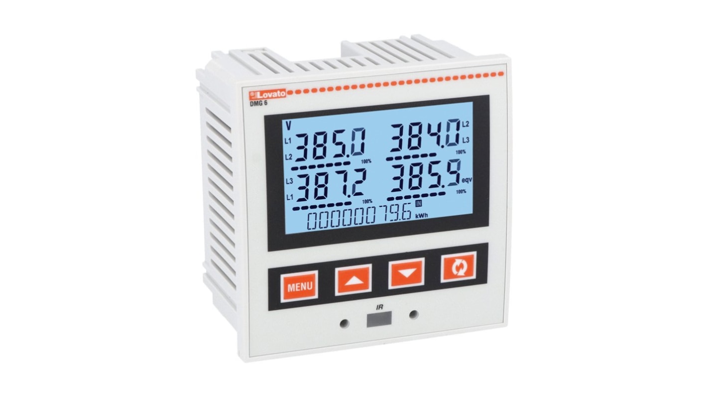 Contatore di energia Lovato DMG600, 1-2-3 fasi, display LCD, alimentazione 100-440 V, dimensioni 96 x 96 mm, protezione IP54.