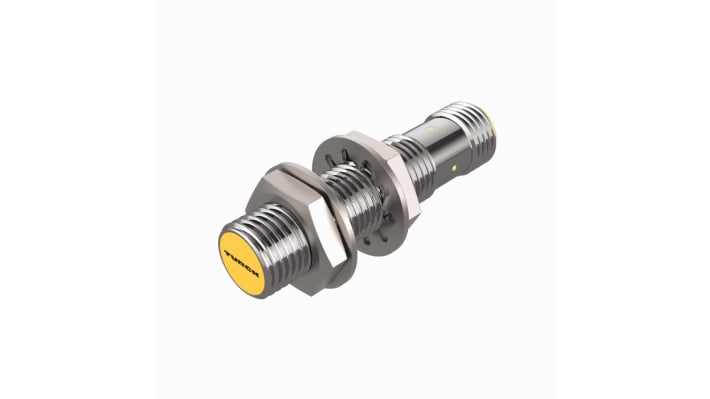 Sensore di prossimità cilindrico PNP M12 Turck BIM-M12E-AP4X-H1141, rilevamento fino a 90 mm, grado di protezione IP67.