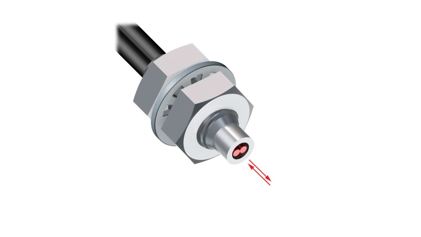 Sensore per fibre ottiche Banner PBT46U, lunghezza 14 mm, resistente a temperature da -30 a +70 °C, con giacca in polietilene.