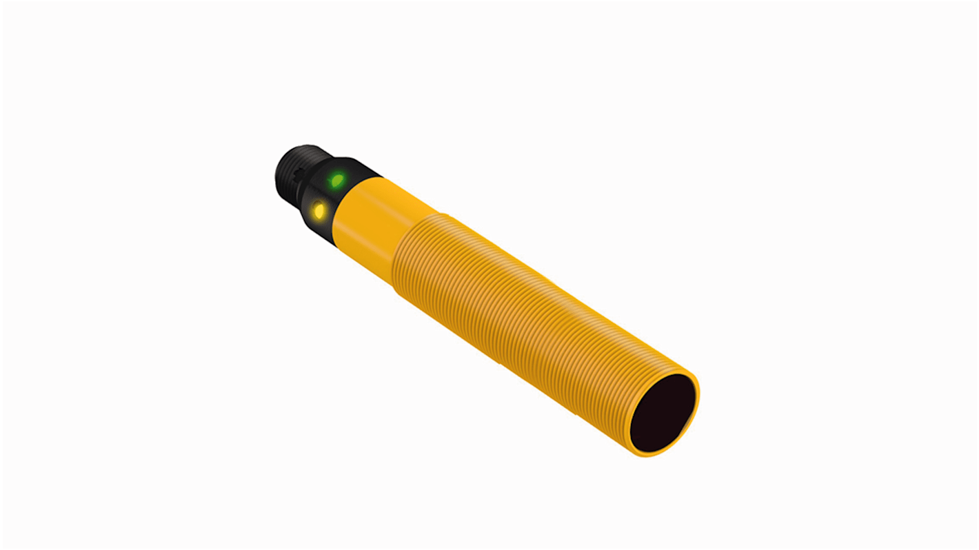 Sensore fotoelettrico cilindrico Banner S18SP6RQ, rilevamento fino a 20 m, uscita PNP, grado di protezione IP69K.