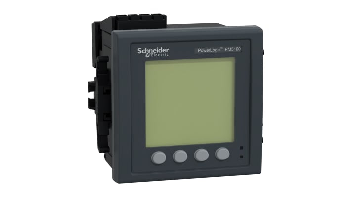 Schneider Electric METSEPM5110, misuratore digitale 3 fasi, display LCD, montaggio senza utensili, precisione potenza ±0.5%.
