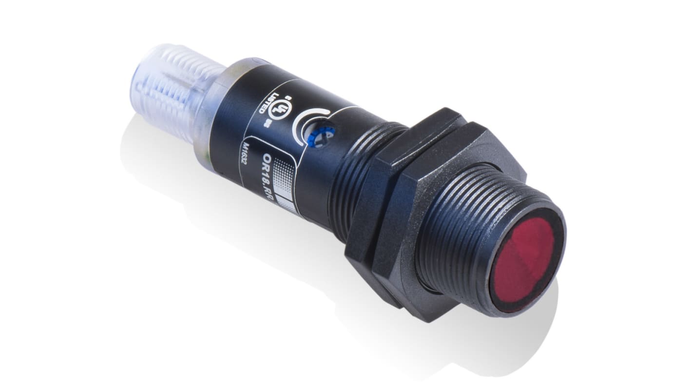 Sensore fotoelettrico cilindrico Baumer OR18.EI-PW1P.71O, rilevamento 20 mm, uscita PNP, grado di protezione IP67.