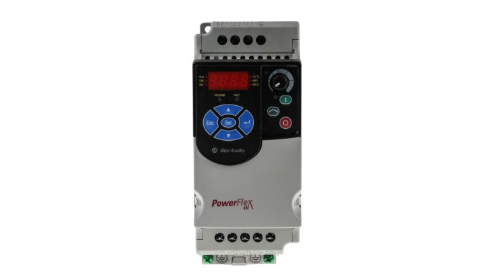 Inverter trifase Allen Bradley 22F-D4P2N113, 1,5 kW, montaggio a pannello, dimensioni 174x72x136 mm, comunicazione ModBus.