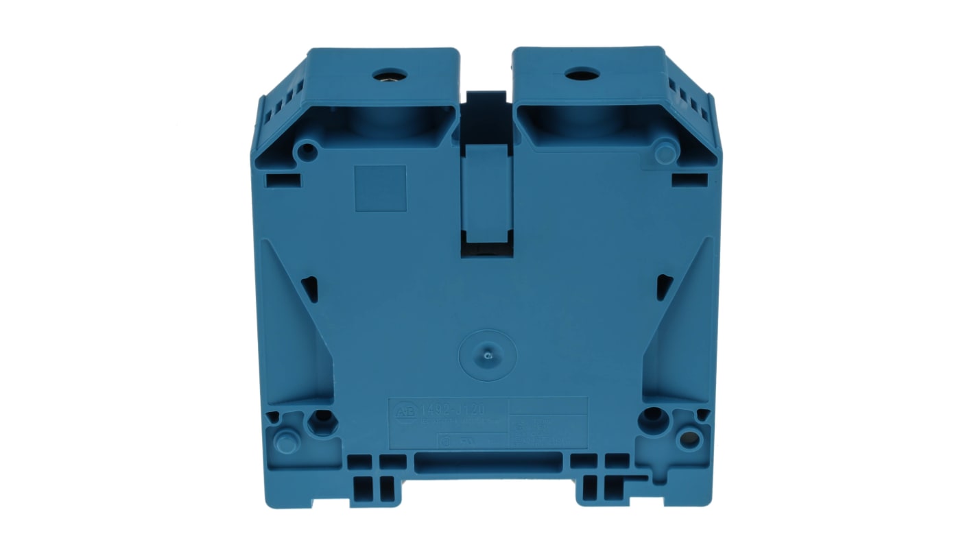Morsettiera passante Allen Bradley 1492-J120-B, 2 vie, montaggio su guida DIN, corrente 228A, tensione 1 kV, colore blu.