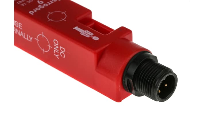Interruttore di sicurezza senza contatto Allen Bradley Guardmaster 440N-G02096, 24V cc, protezione IP67, dimensioni 84x19x16 mm.